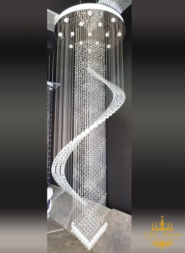 Round Rain Crystal Spiral Chandelier