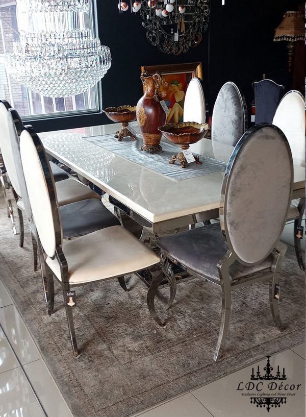 White Rectangle Marble Dining Set and Chairs