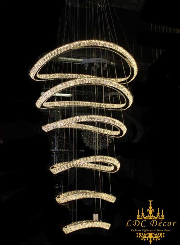 6 Ring Bent Crystal Chandelier